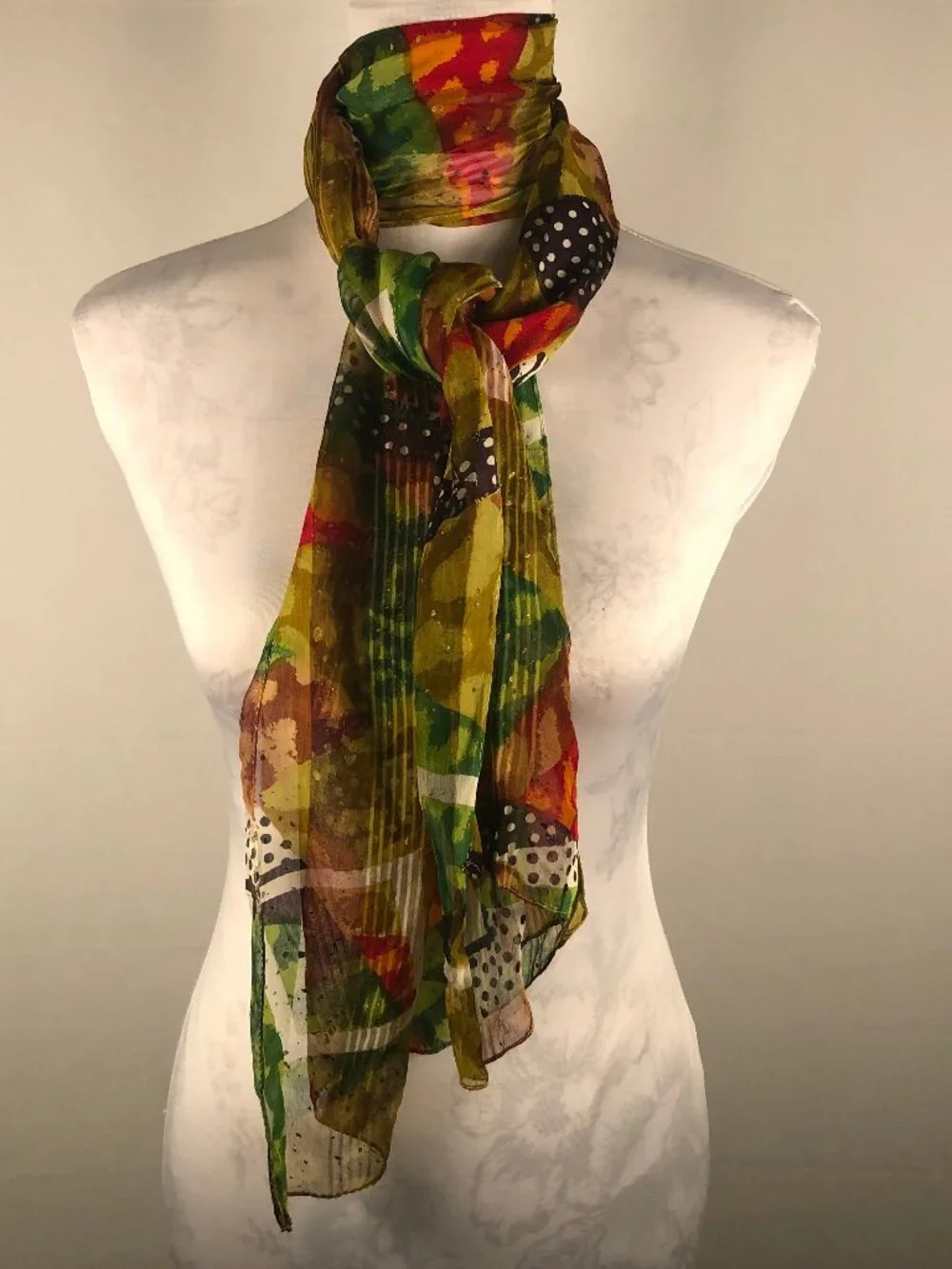 Vintage Wearable Art Sheer Chiffon Scarf